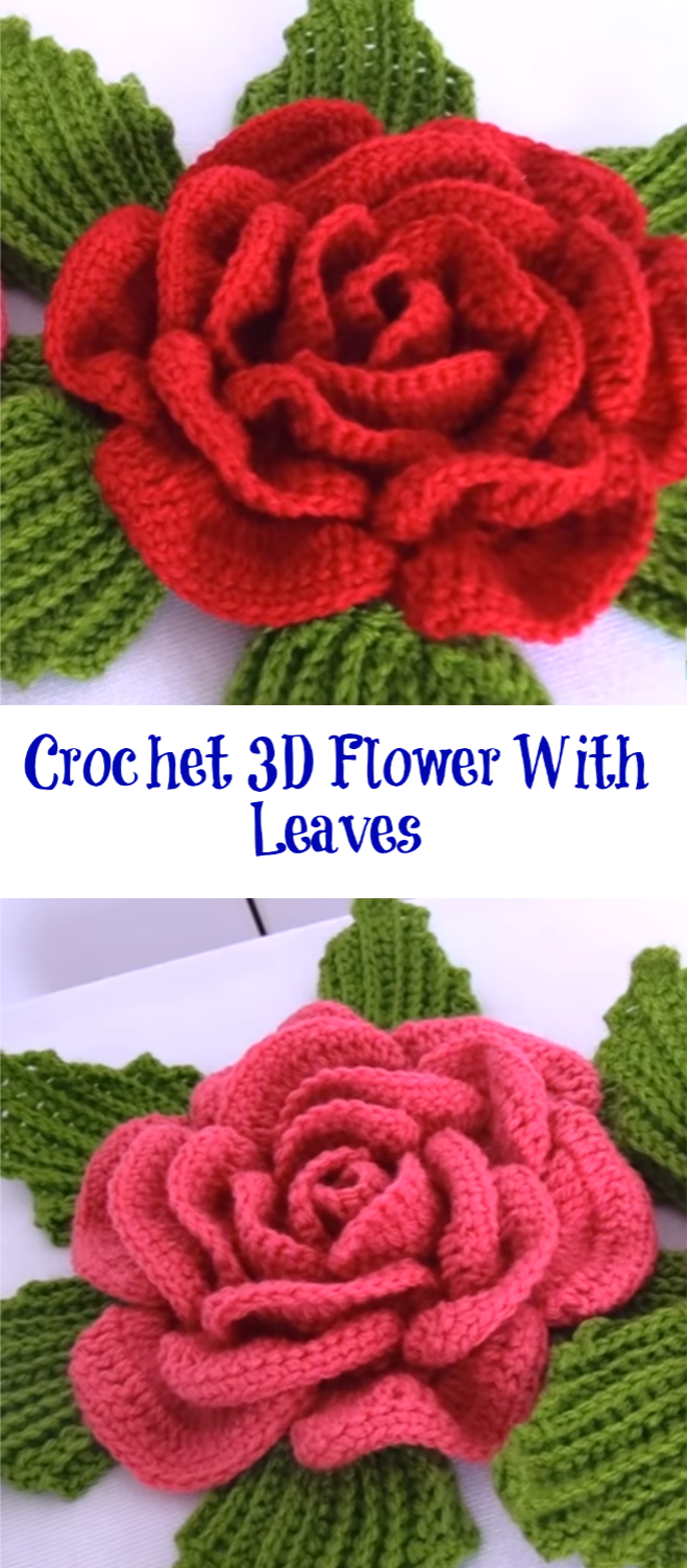 crochet flower with leaves
