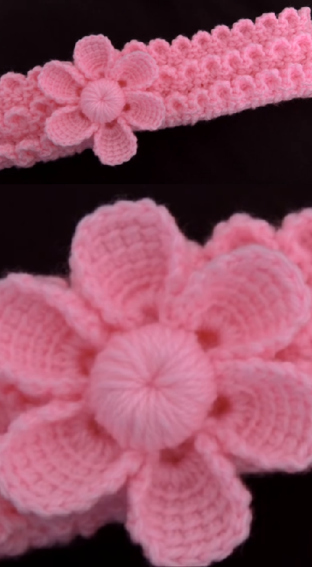 crochet headband with 3 d flower
