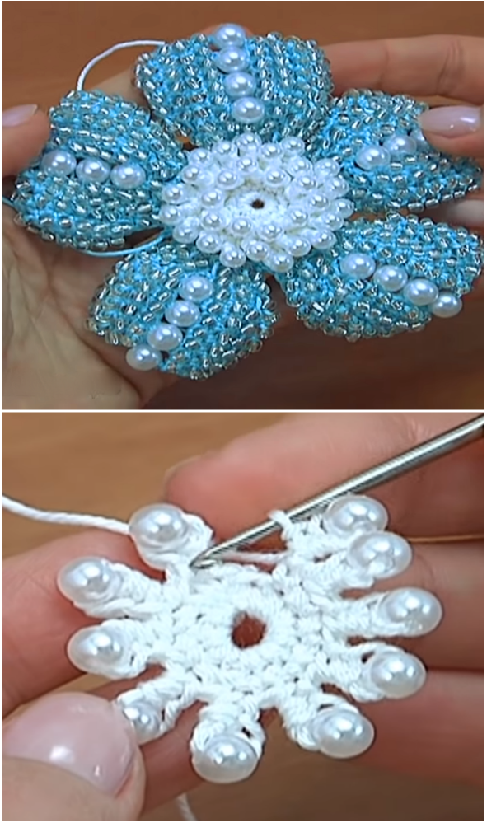 crochet flower with beaded petals