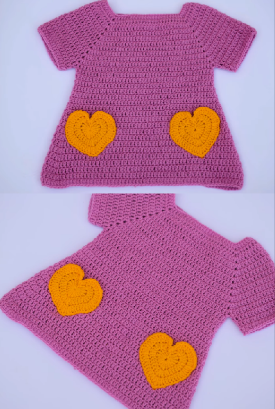 crochet baby dress with hearts