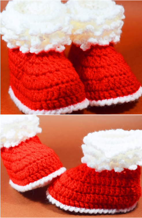 Crochet Fast And Easy Santa Shoes For Baby