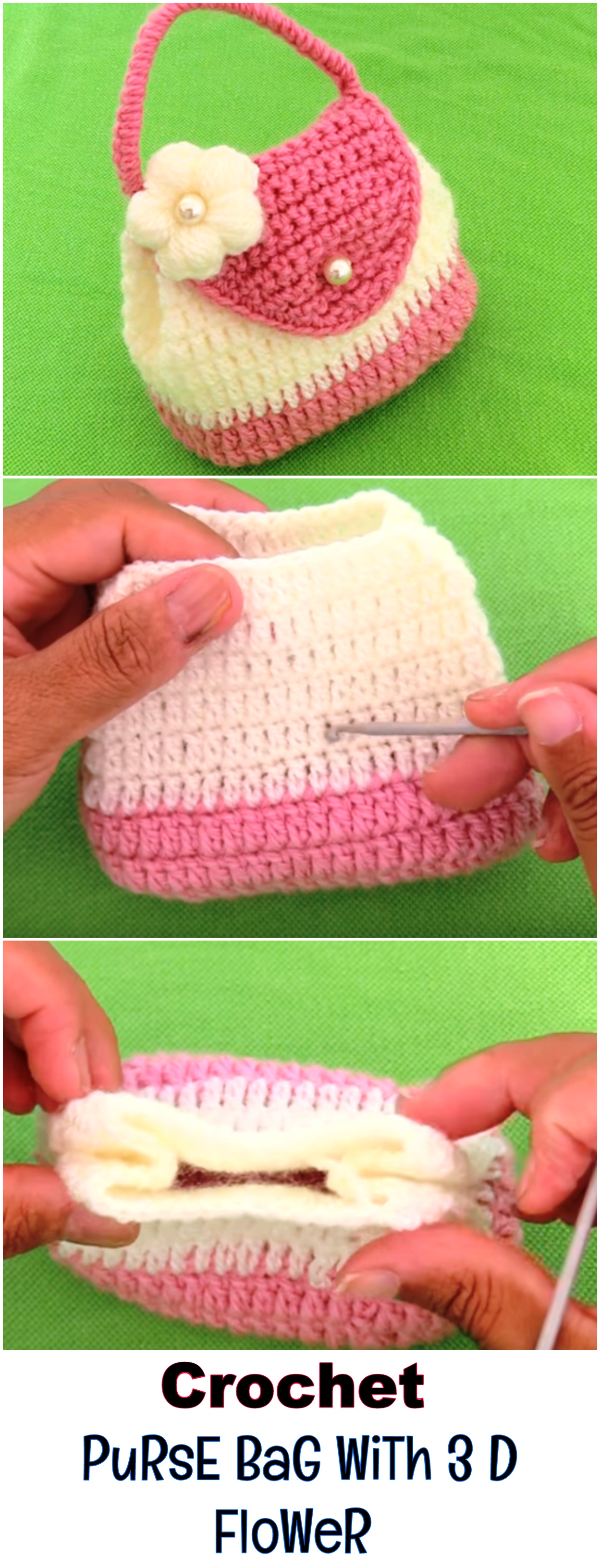 Crochet Purse Bag With 3 D Flower