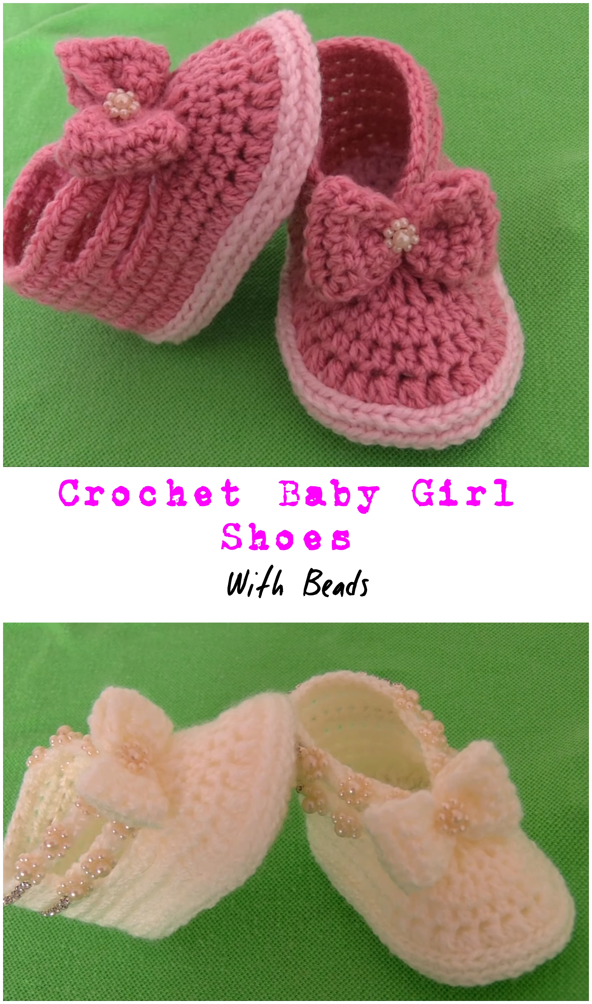 Crochet Baby Girl Shoes With Beads 