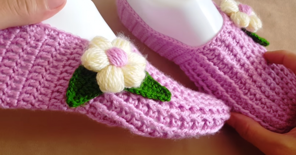 Crochet Comfortable Slippers With Flower - Crochet Ideas