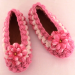 Crochet Slippers With Puff Braids And Flower
