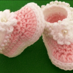 Crochet Beaded Baby Girls Shoes With Flower