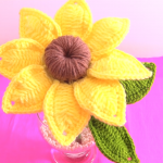 Crochet 3 D Sunflower With Leaves