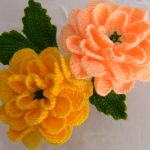 Crochet 3 D Rose Flower With Leaves