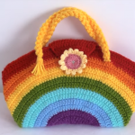 Crochet Rainbow Colored Bag With Flower