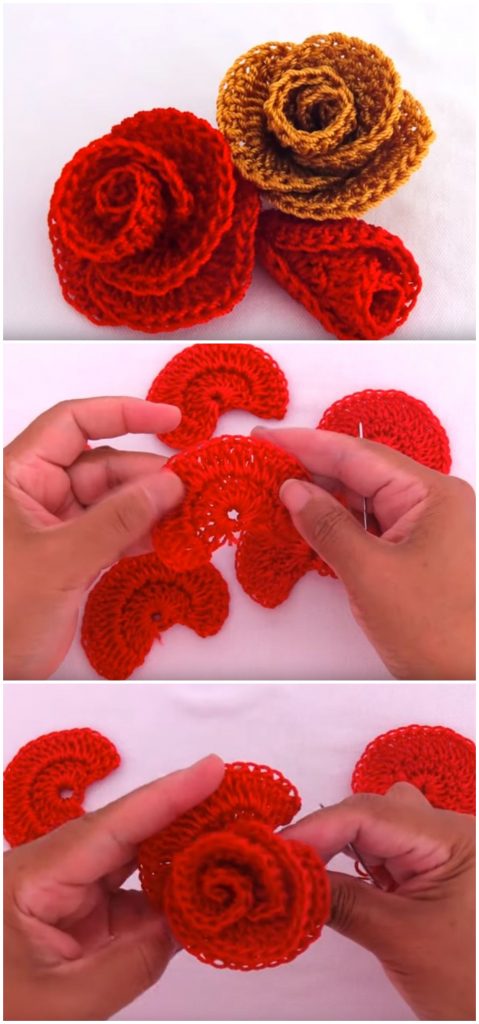 Crochet Rose Flower With A Half Circle - Crochet Ideas