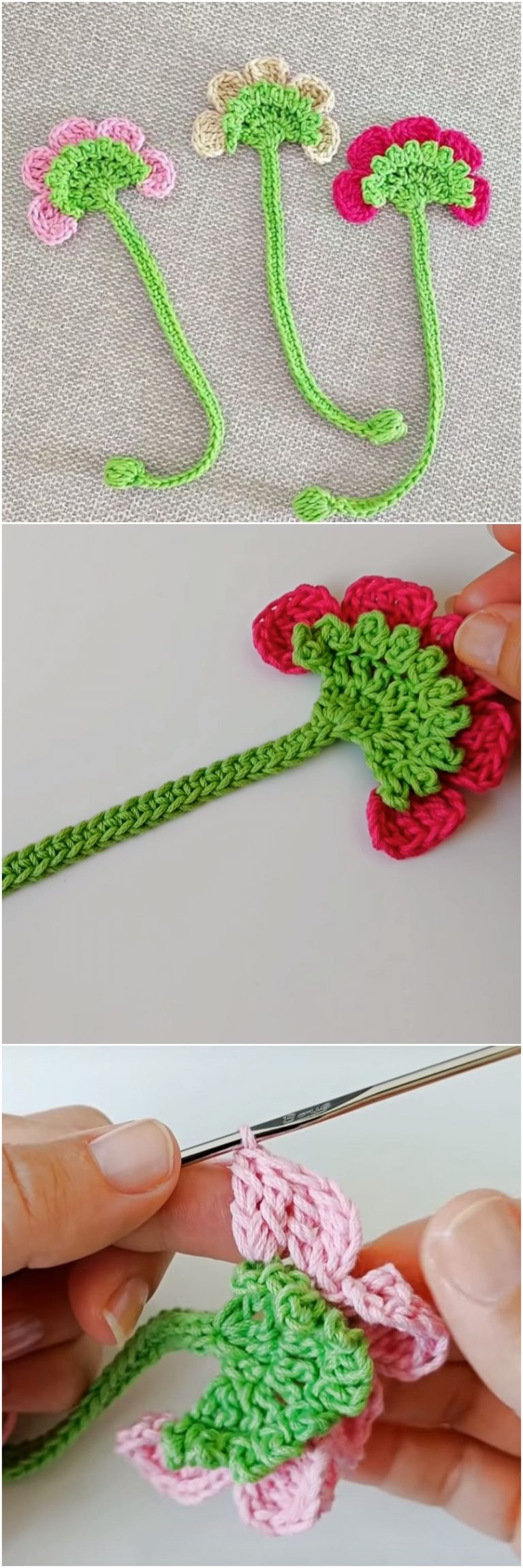 Crochet Flower Applique For Bookmark - Crochet Ideas