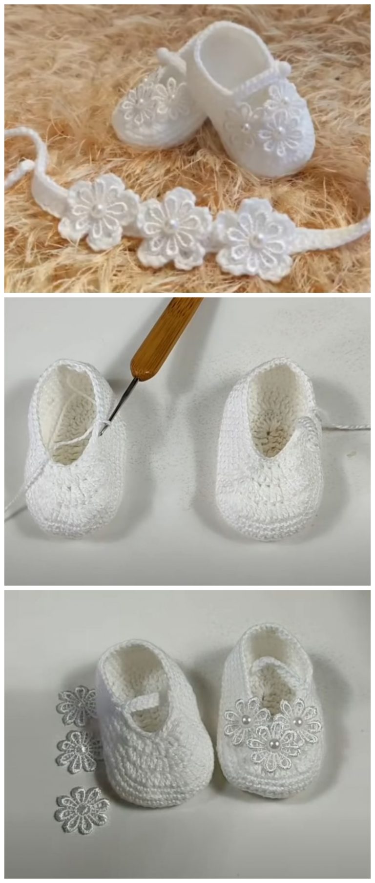 Crochet Lovely Baby Shoes With Beads And Flowers Crochet Ideas