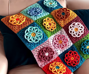 Crochet Beautiful Blanket With Flowers